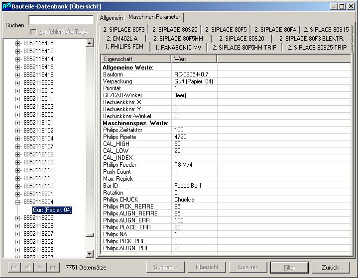 Screenshot FIPS'cam Bauteile-Bibliothek