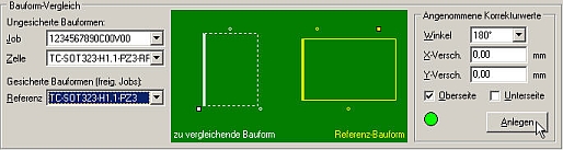 Screenshot FIPS'cam Dialog Eingangskorrektur/Bauformvergleich