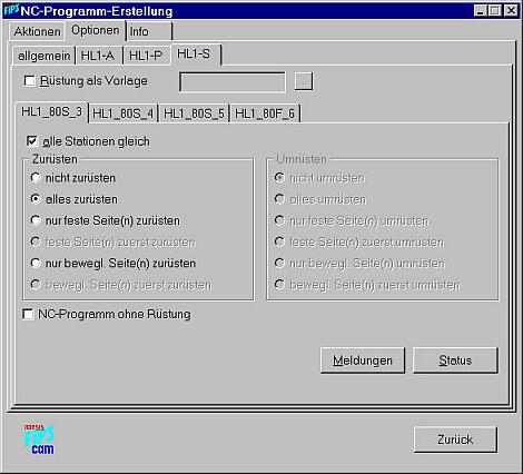 Screenshot FIPS'cam NC-Programm-Erstellung (Optionen)
